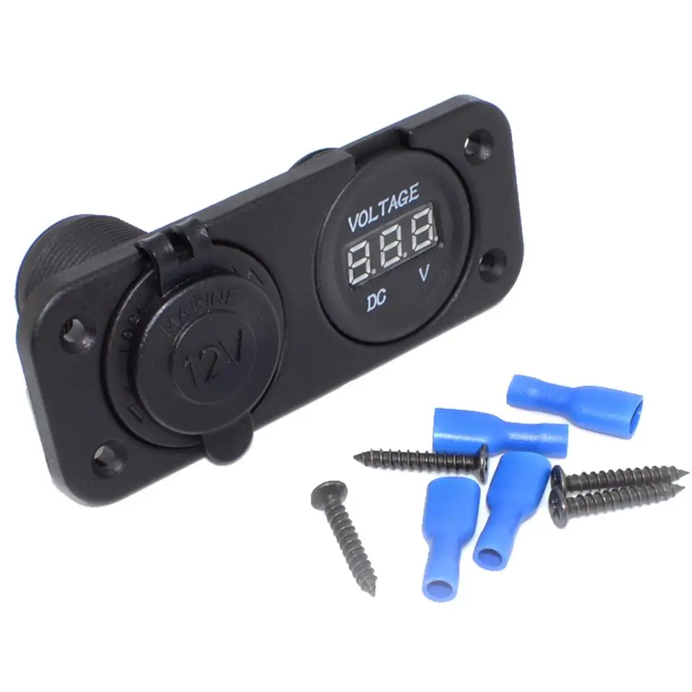 

New 2 in 1 Waterproof Voltage Tester Dustproof Power Outlet Digital Voltmeter Combination DC 12-24V Car