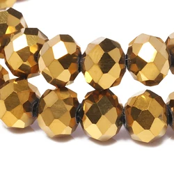 4-12mm Faceted Gold Plated Crystal Glass Beads Rondelle Loose Spacer Beads for Jewelry Making DIY Beading Accessories