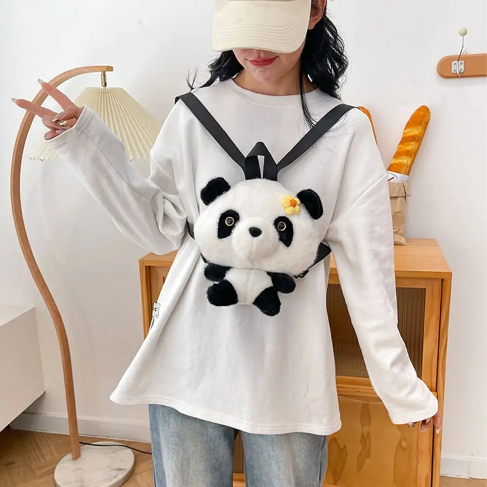 Fashion Stuffed Animals Panda Backpack Cute Cartoon Fluffy Plush Shoulder Bag Plush Toy Soft Schoolbags Coin Purse