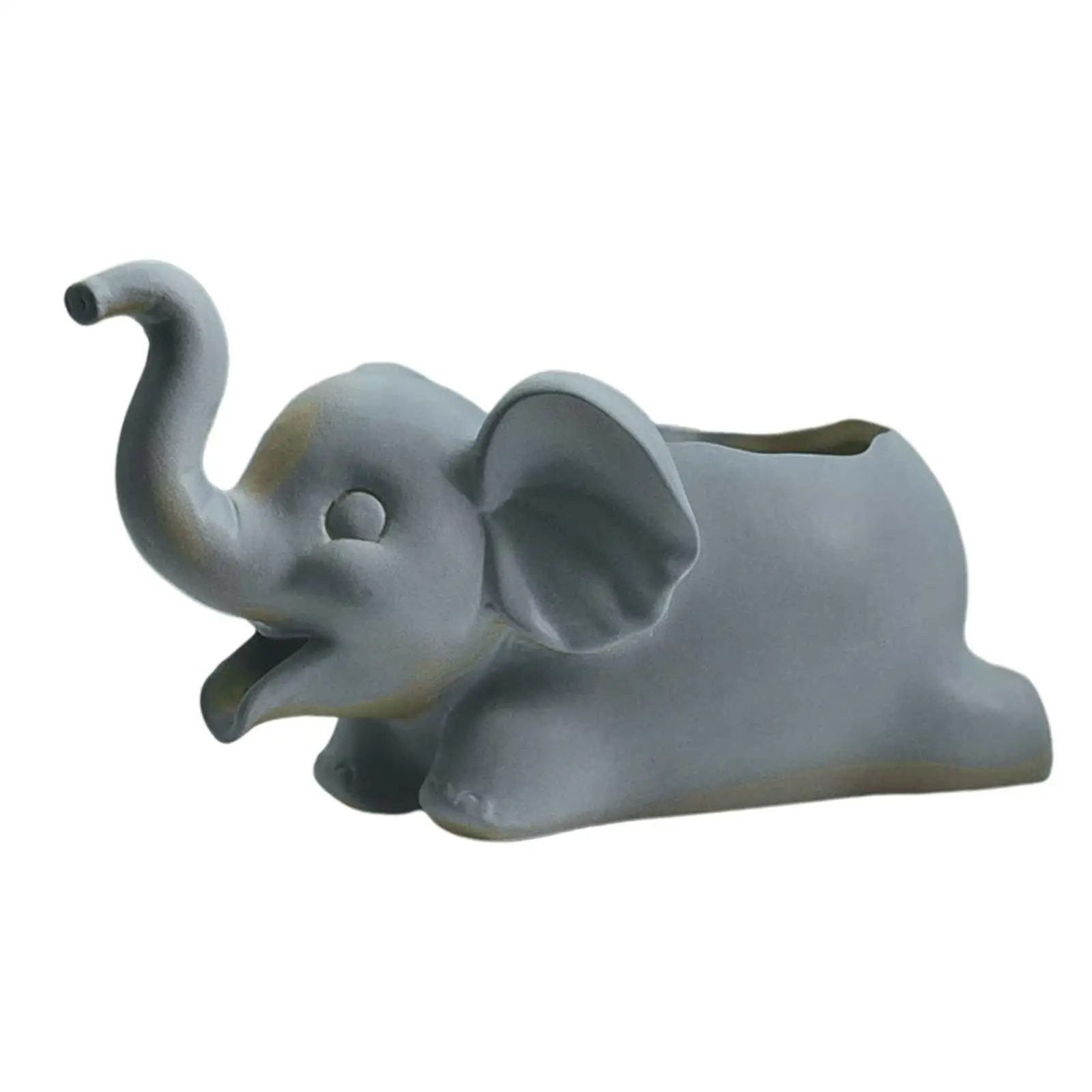 Fish Tank Decoration Green Plant Container Flowing Water Ornament Planter Elephant Statue for Study Room Office Living Room