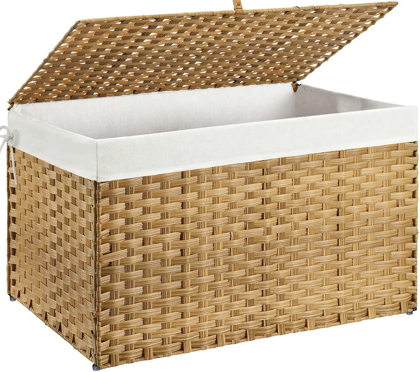 

Storage Basket with Lid, 42.3 Gallon(160L) Lagre Wicker Blanket Storage Basket with Handles, Foldable, 2 Removable Liner Bags