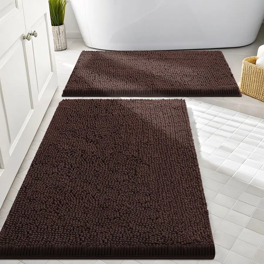 

Bathroom Rugs Sets 2 Piece, Soft Absorbent Chenille Machine Washable Non Slip Shaggy Bath Rug Set for Tub, Shower, and Floor 30x