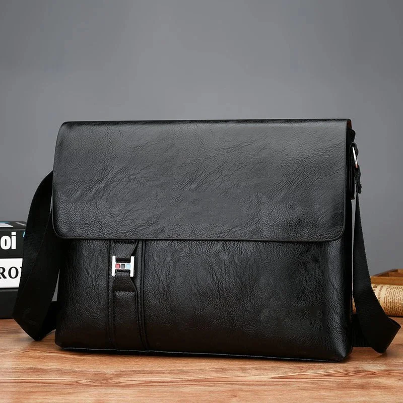 Men'S Briefcase PU Leather Ipad A4 Document Shoulder Executive Work Business Messenger Crossbody Side Male Designer Bag