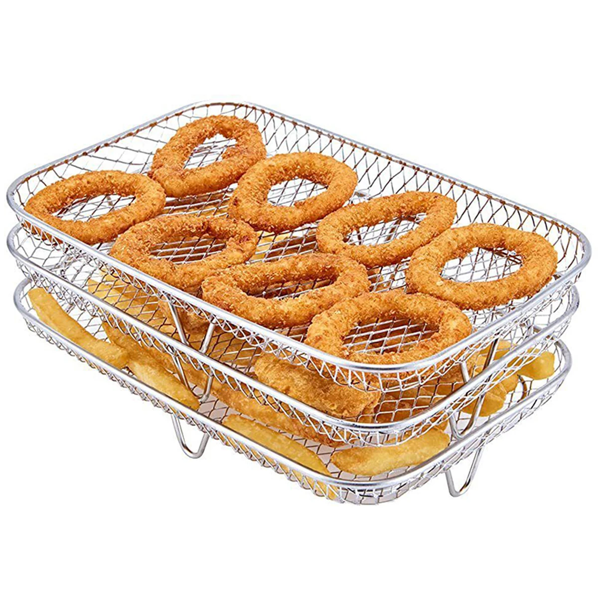 Air Fryer Rack Three Stackable Dehydrator Racks Stainless Steel Basket Tray Air Fryer Accessories Kitchen Gadgets Cooking Tools