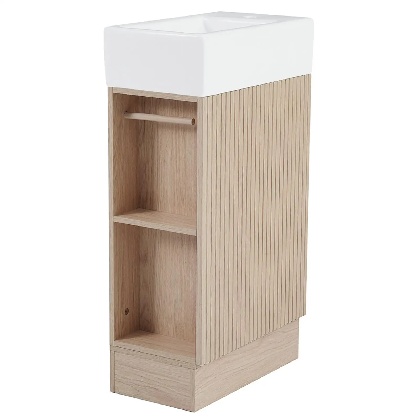 

Natural Finish Bathroom Vanity Sink with Multi Storage Cabinet Left Right Orientation for Guest Bathroom