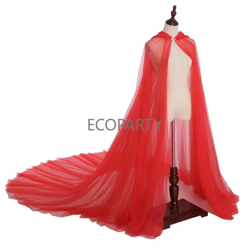 Halloween Vrouwen Tule Mantel Zwart Wit Rood Vintage Stevige Mantel Wedding Prom Party Dress Bridal Vegen Zachte Mesh Mantel