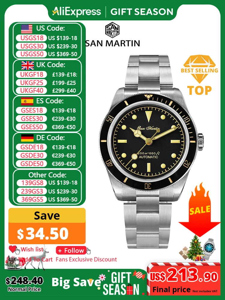 San Martin Vintage 38mm 6200 Diver Watch New Upgraded for Men Luxury NH35 Automatic Mechanical Sapphire Waterproof 200m Relojes