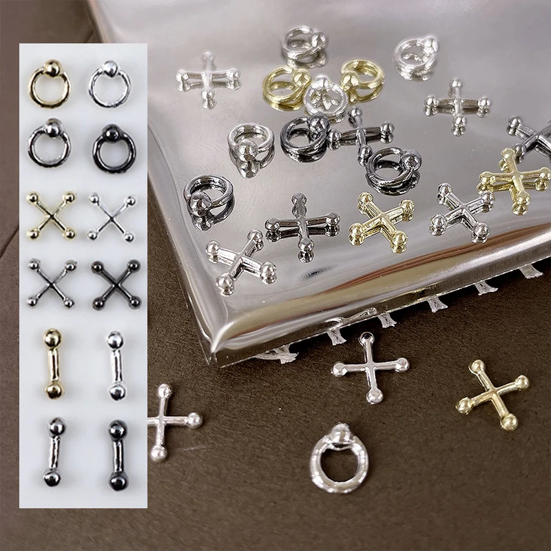 20pcs Punk Cross Alloy Nail Art Decoration 3D Metal Hollow Round Circular Ring Nail Charms DIY Silver Gold Manicure Supplies H12