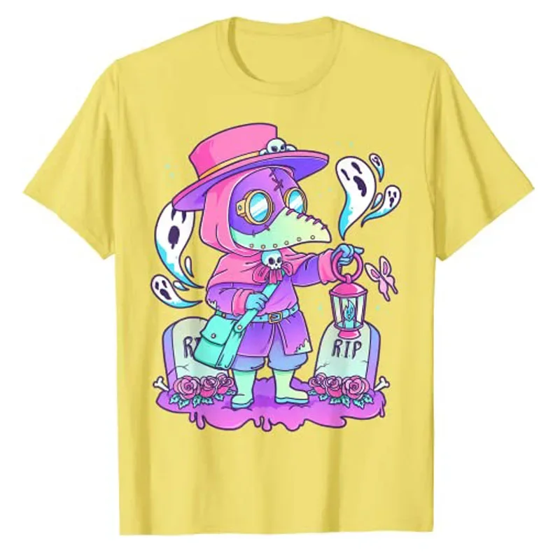 Pastel Goth Cute Creepy Plague Doctor Kawaii Menhera Wiccan T-Shirt Anime Aesthetic Clothes Harajuku Gothic Style Grunge Tee Top