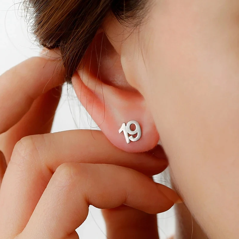 Custom Numbers Name Stainless Steel Stud Earrings Gold Plated Personalized Nameplate Earrings Fashion Jewelry Gift For Her