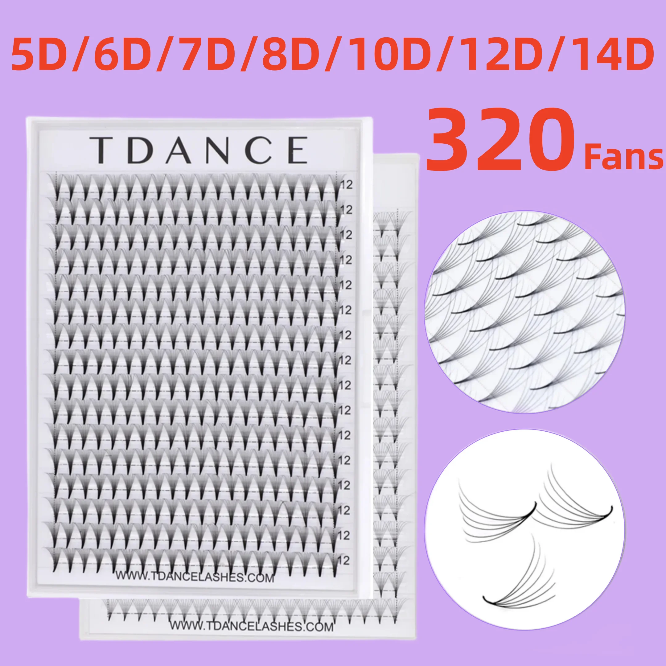 TDANCE Premade Eyelash Extensions Volume Fan Lashes Point Base 16Rows 5D/7D/8D/10D/12D Middle Self-grafting Pointy Stem 320Fans