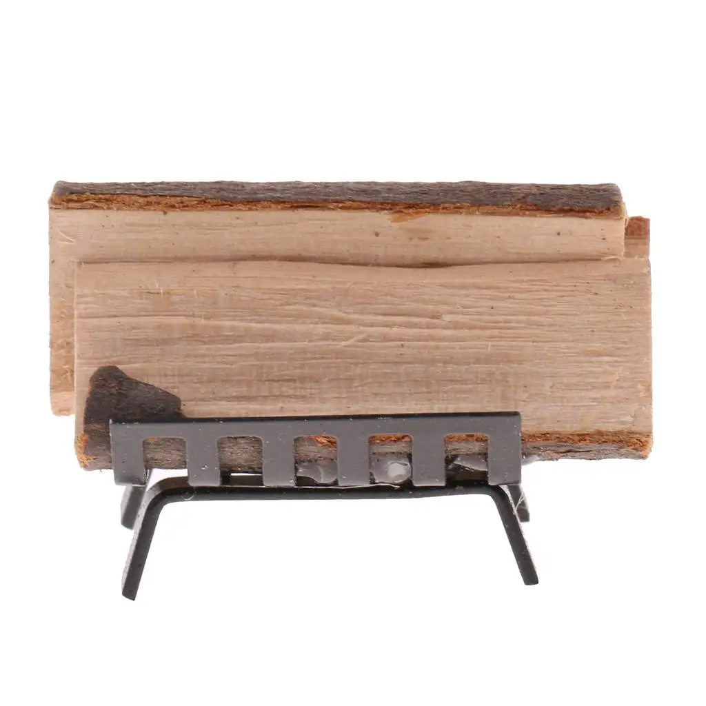 1/12 Puppenhaus Miniatur Metallregal mit Brennholz für Wohnzimmerkamin