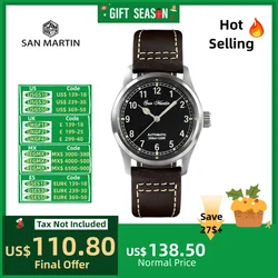 San Martin Pilot Men Watch Mechanical Automatic Movement 8215 Waterproof 10Bar Diver's Watches Luminous Wristwatch SN0034B