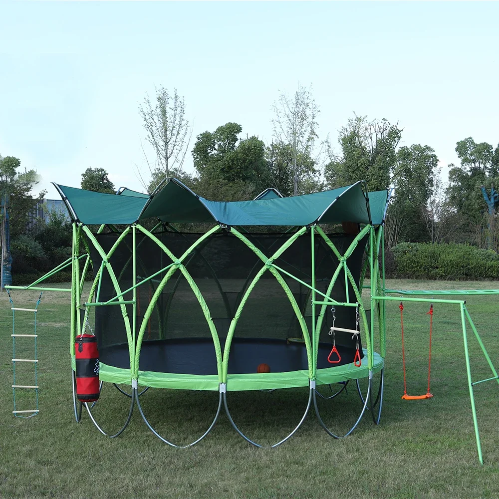 10FT Garden Trampoline Combo Bouncing Jumping Outdoor Fitness PVC Spring Cover Padding Kids Trampoline With Basketball