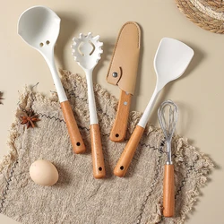 Non-Stick Silicone Kitchen Utensil Kitchenware Cooking Utensils Cookware Spatula Shovel Egg Beaters Wooden Handle Tools Gadgets