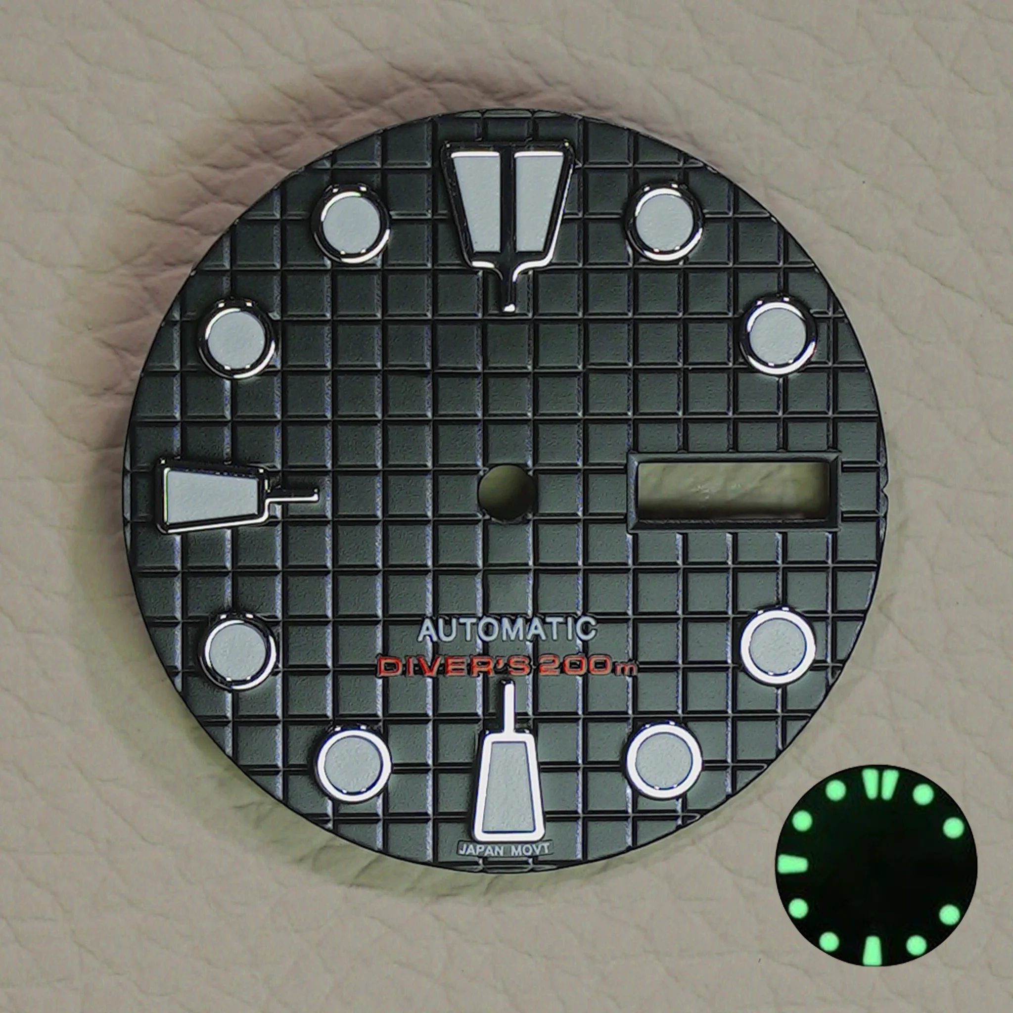 28.5mm S Logo NH36 Dial Waffle Dial Suitable For NH36 Movement C3 Green Luminous Watch Accessories With S Logo