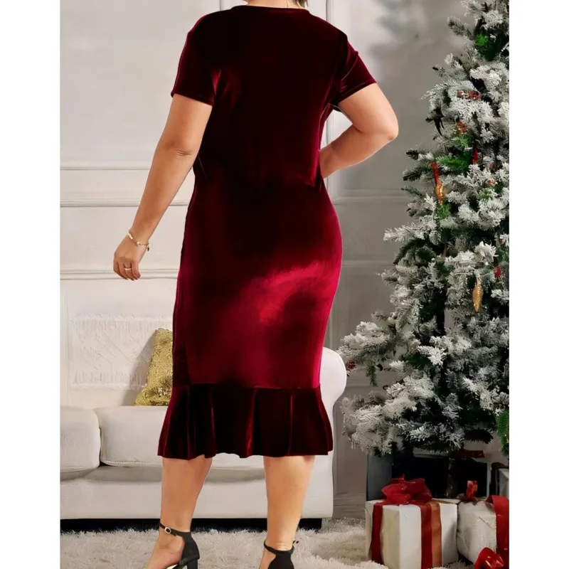 Banquet Dress Dresses 2025 Woman Vestido Party Dresses Women's Clothing Temperament Elegant V-link Slim Solid Color Short Sleeve