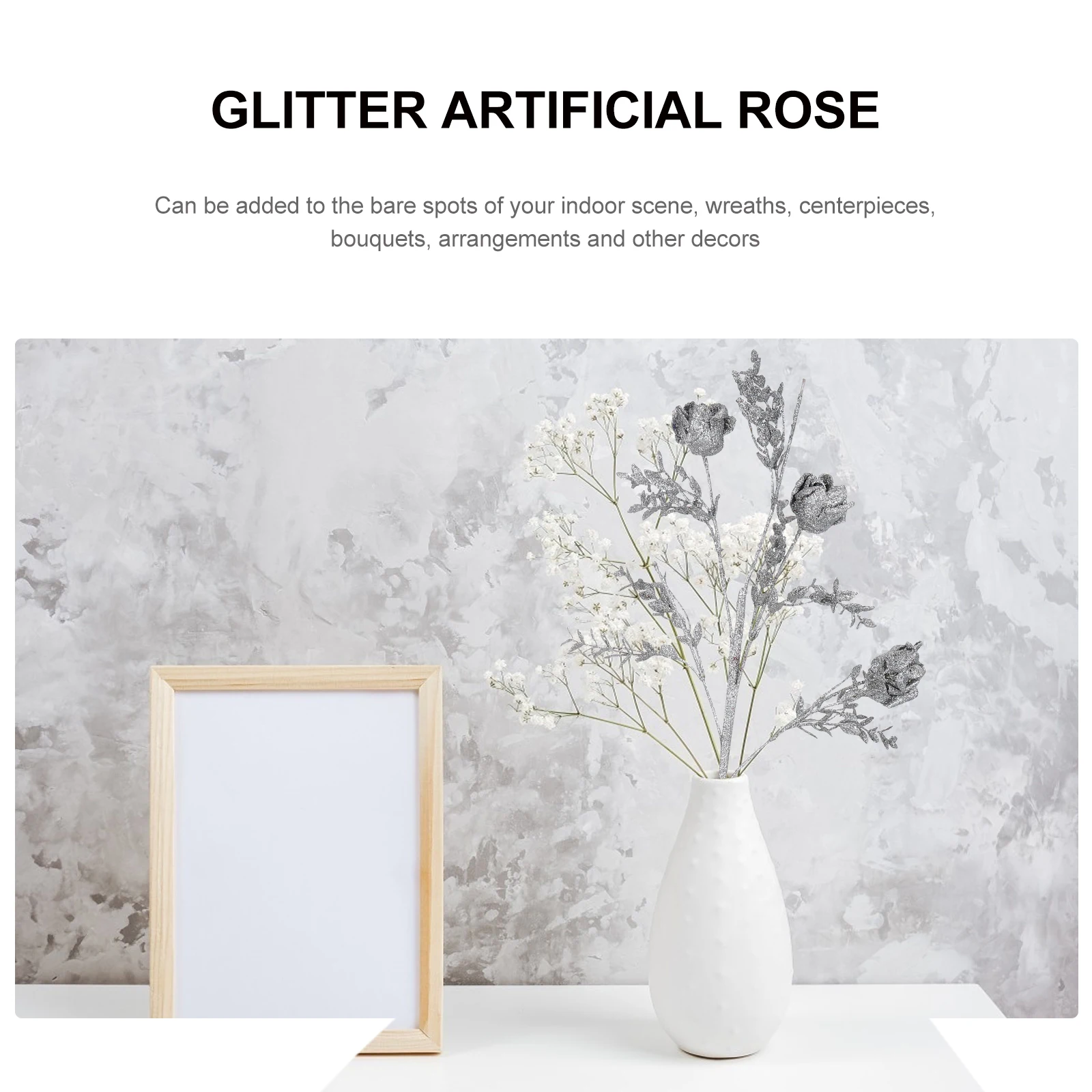 

Fake Flowers with Vase Artificial Rose Roses Christmas Decorations Silver Plant