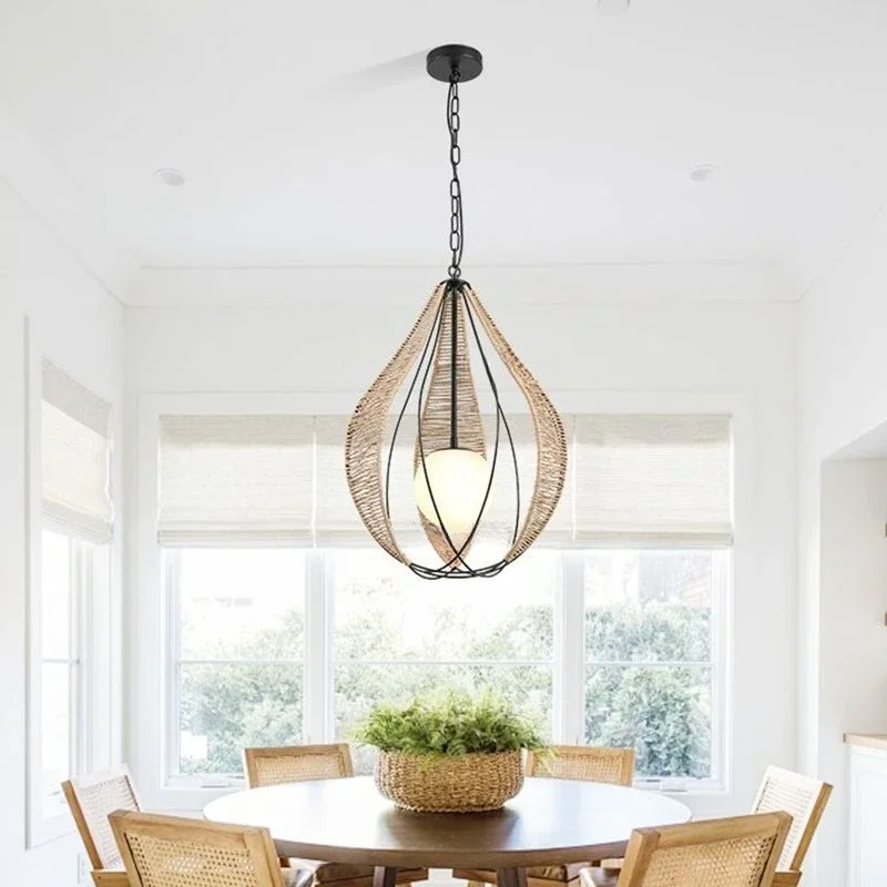 New American Country Style Pendant Light Hand Woven Simple Dining Room Chandelier Bedroom Lighting