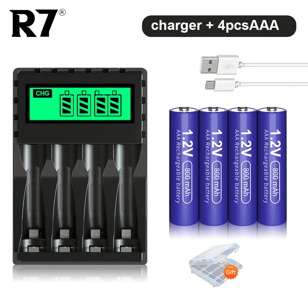 800mAh Ni-MH AAA Rechargeable Battery Batteries 1.2V AAA Battery And NIMH AAA/AA Battery Charger For 1-4PC