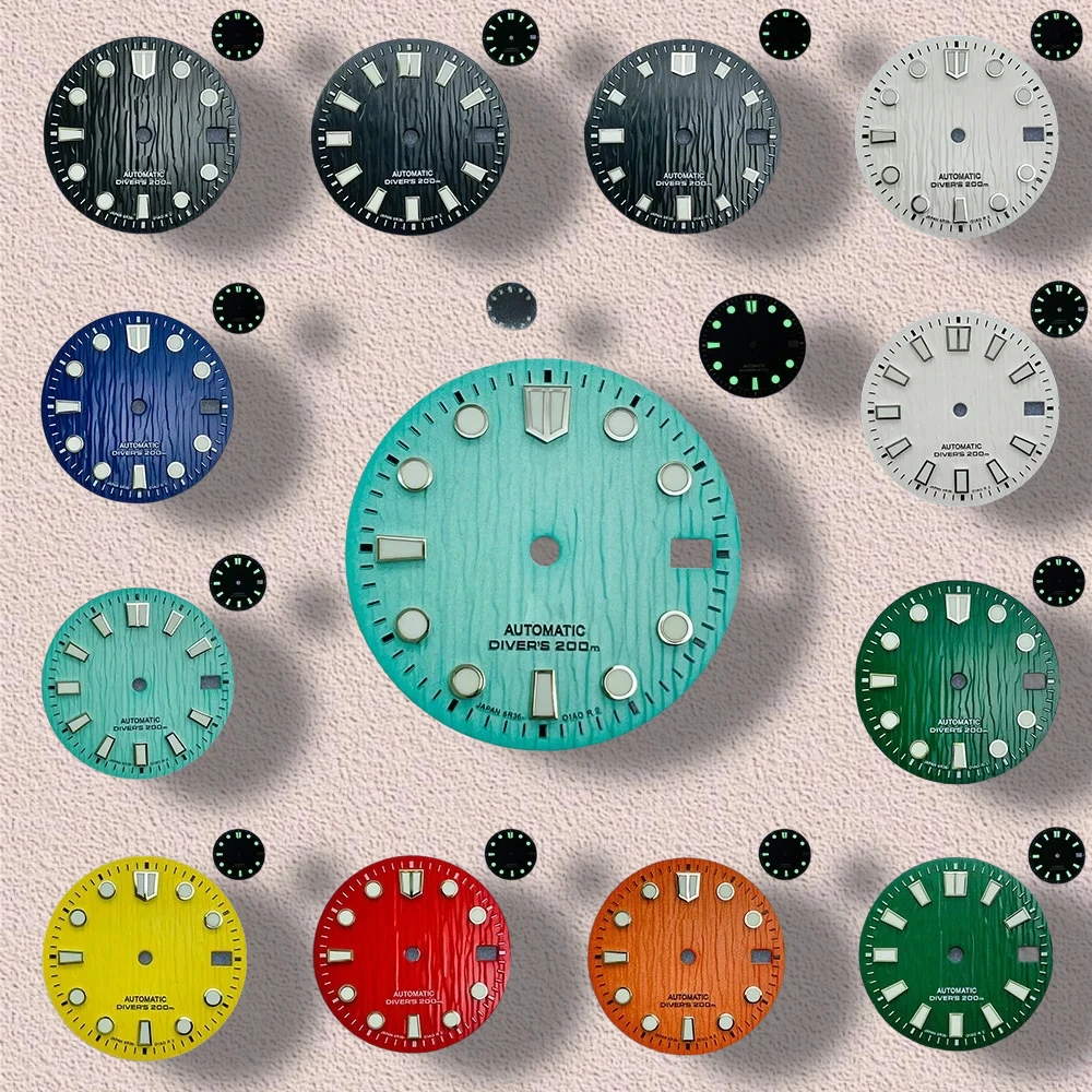 

28.5mm High Quality 3D Ocean Glaciers S Logo Dial Suitable NH35/NH36 Automatic Movement Green Luminous NH35 Accessories