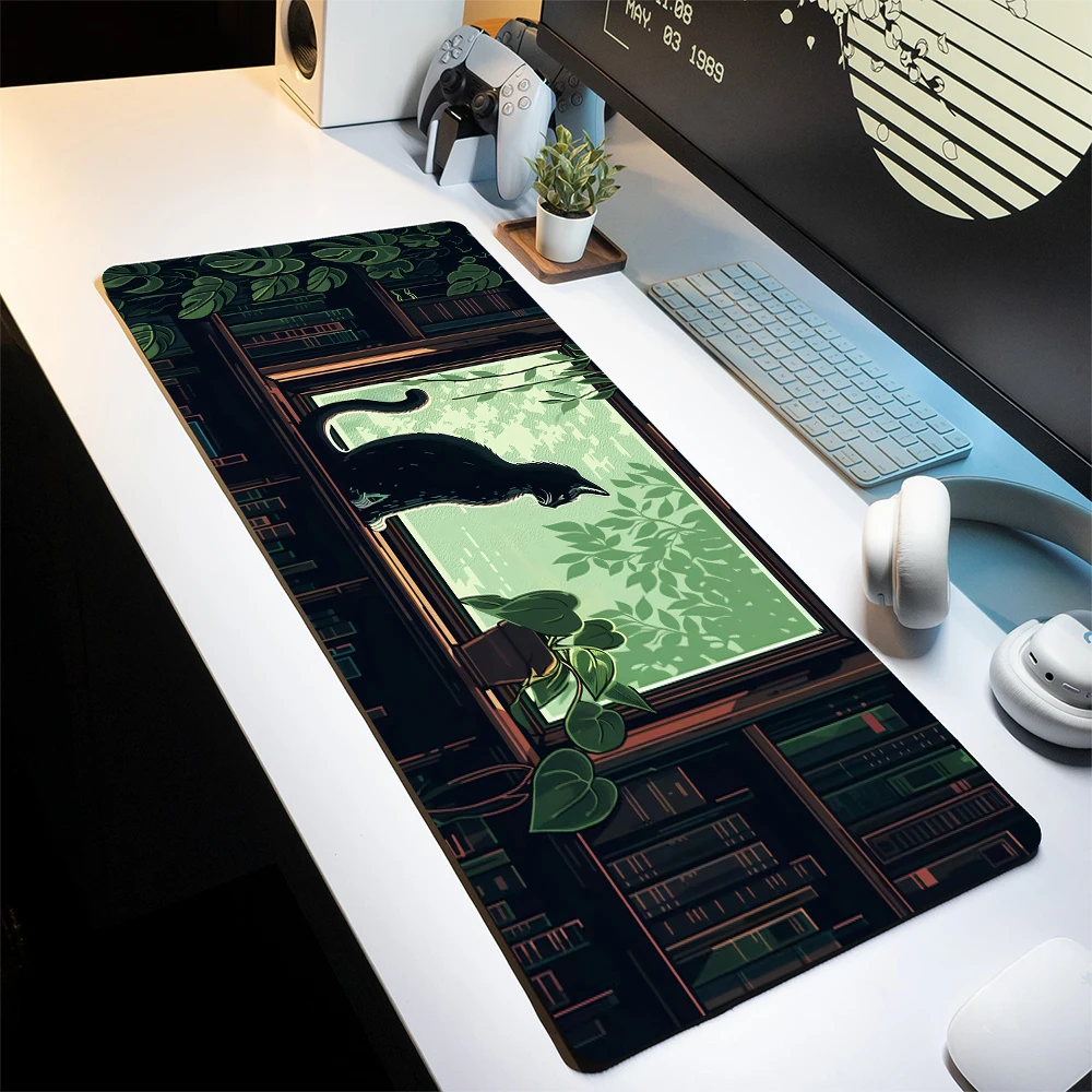 

Retro-style black cat illustration Mouse Pad Desk Mat with stitched edge rubber anti-slip desk accessories Gaming mouse pads rug