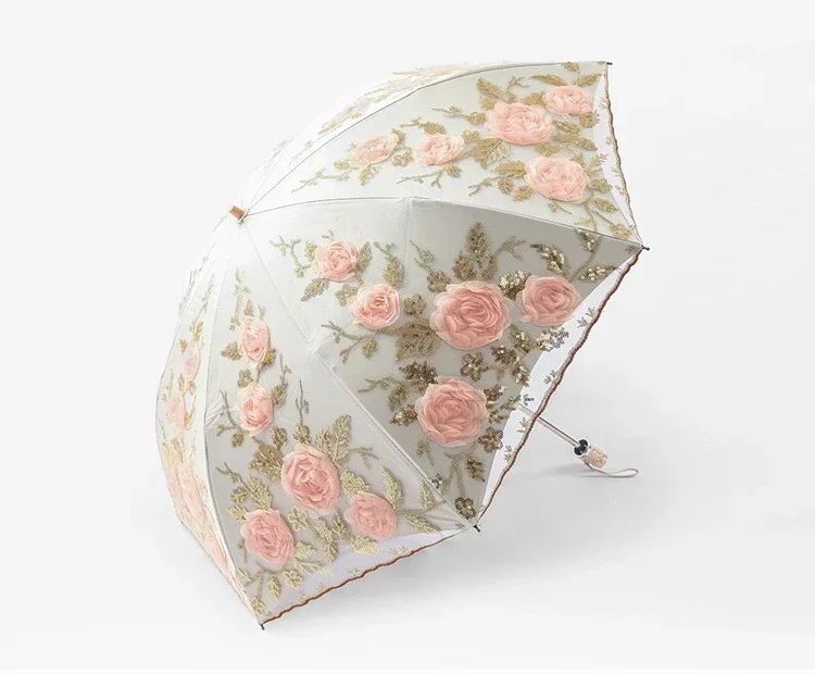 

Lace Up Flower Umbrella For Women Summer Parasol Folding Sun Garden Uv Umbrella Portable Lady Beautiful Beach Paraplu Rain Gear