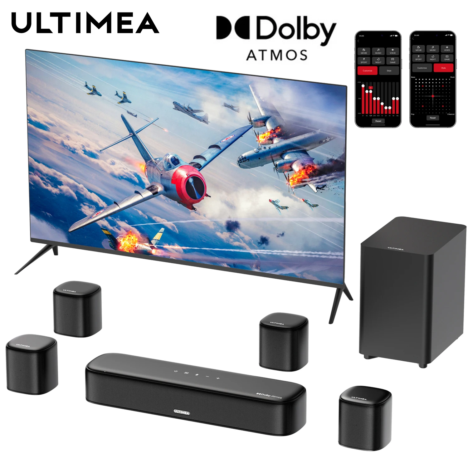 ULTIMEA 7.1 Sound Bar with Dolby Atmos, Surround Sound System for Home Cinema with App Control, 350W Home Bluetooth Speakers