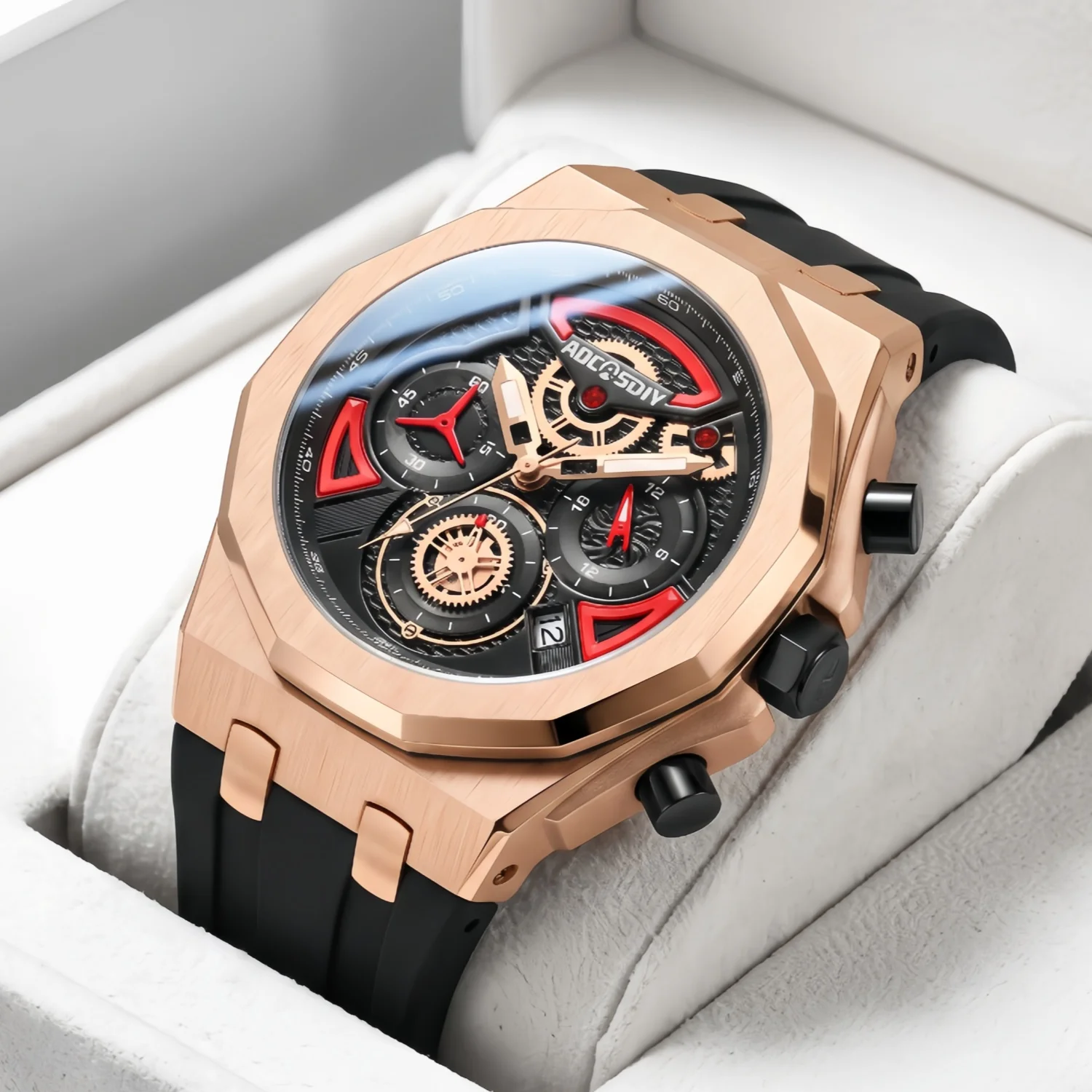 AOCASDIY Men's Quartz Watch Octagonal Case Multi functional Chronograph Sports Luxury Watch Husband Boyfriend Birthday Gift