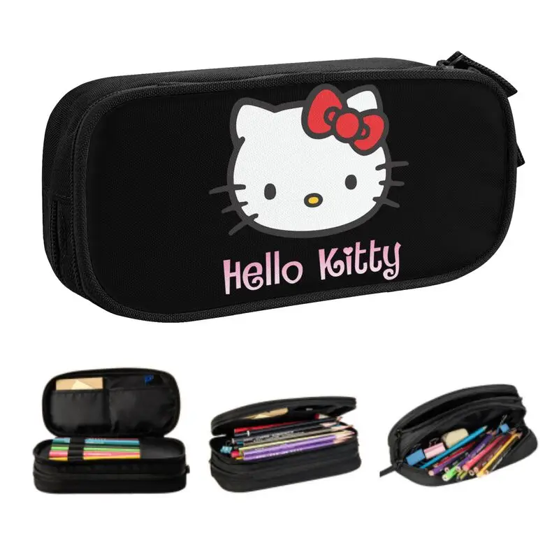 Custom Hello Kitty Korean Pencil Cases Boys Gilrs Big Capacity Cat Cartoon Pencil Box Students Stationery