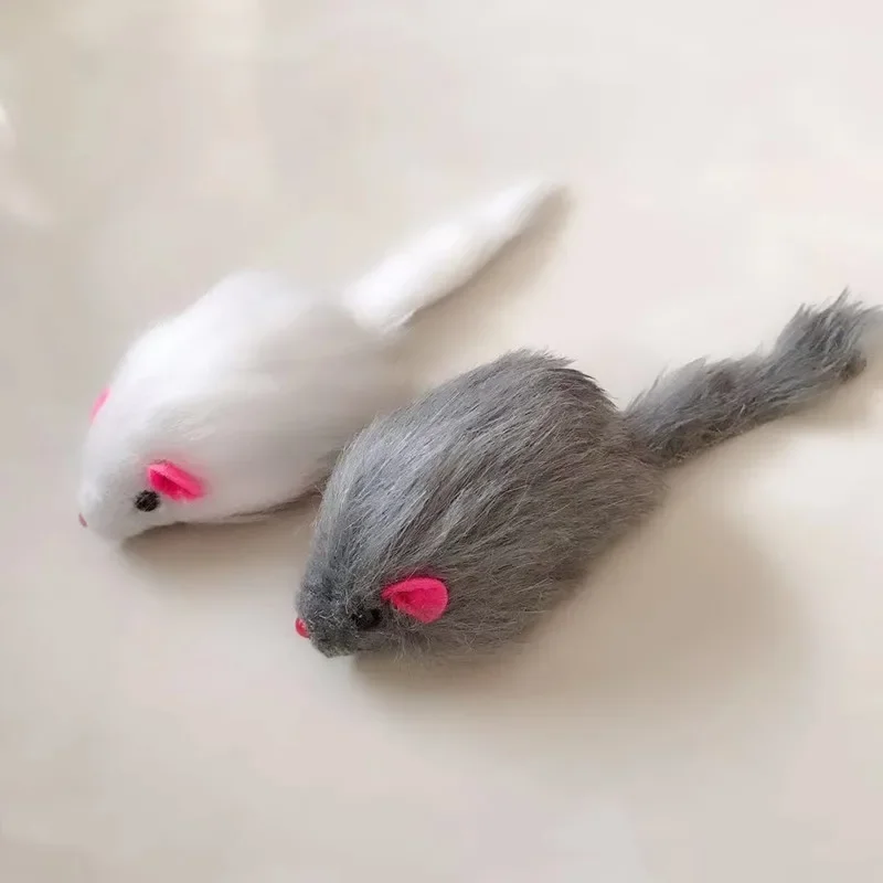 1/2/5Pcs False Mouse Pet Cat Toys Long-haired Tail Mice With Sound Rattling Soft Real Rabbit Fur Sound Squeaky Toy For Cats Dogs