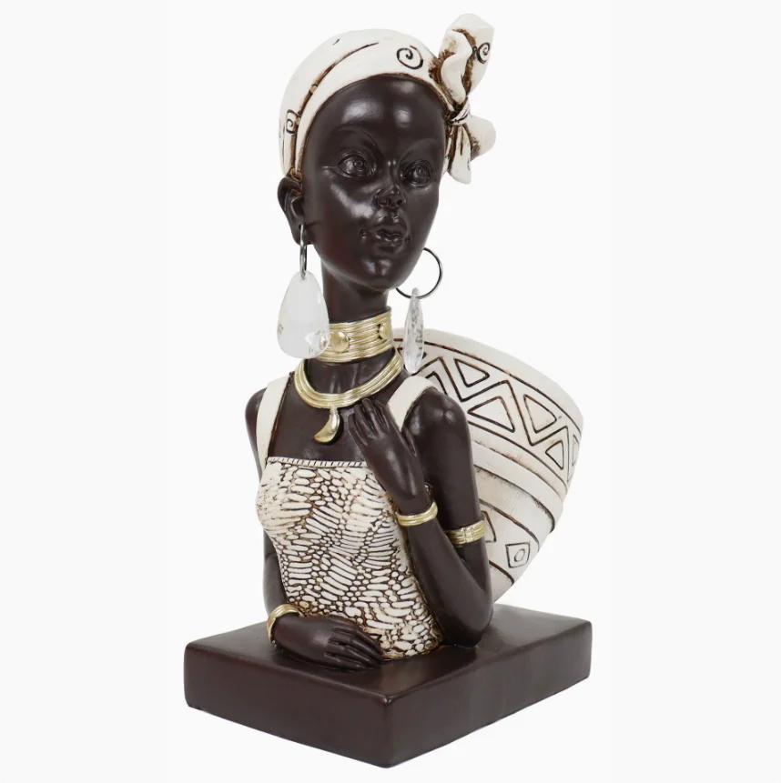 Storage of Resin Statues of African Tribal Art, Storage Trays, Gold and Black Sculptures, Entrance Table, Living Room Decoration