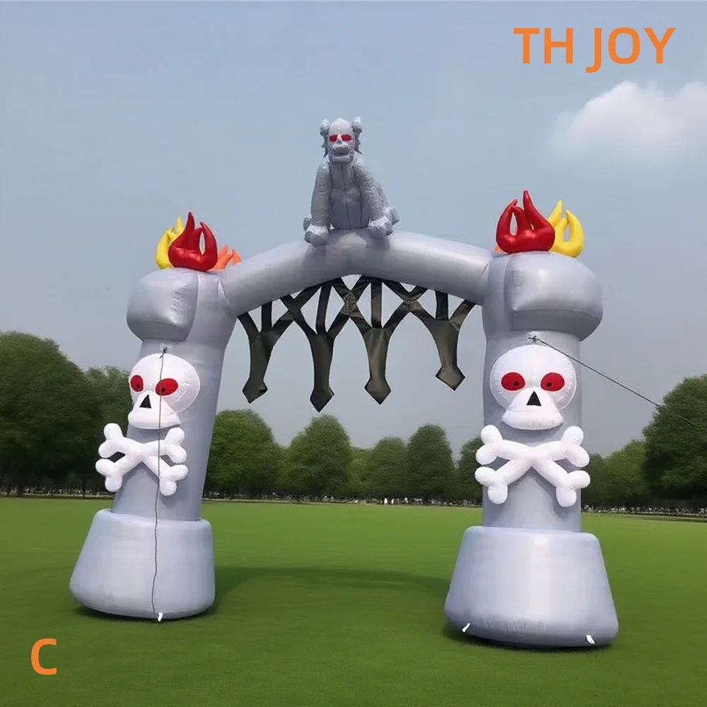 Envío aéreo rápido a puerta, decoraciones de Halloween, arco de puerta inflable personalizado, arco inflable de Halloween fantasma para festival