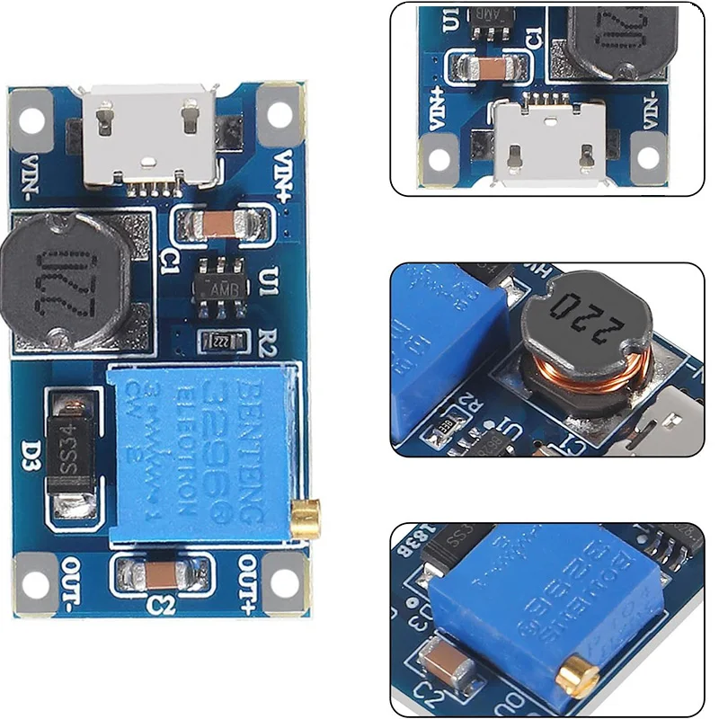 1-10 قطعة MT3608 قابل للتعديل تصعيد وحدة الجهد المنظم مايكرو/TYPE-C التوصيل 2 فولت-24 فولت إلى 5 فولت-28 فولت 2A خطوة المتابعة DC-DC دفعة محول