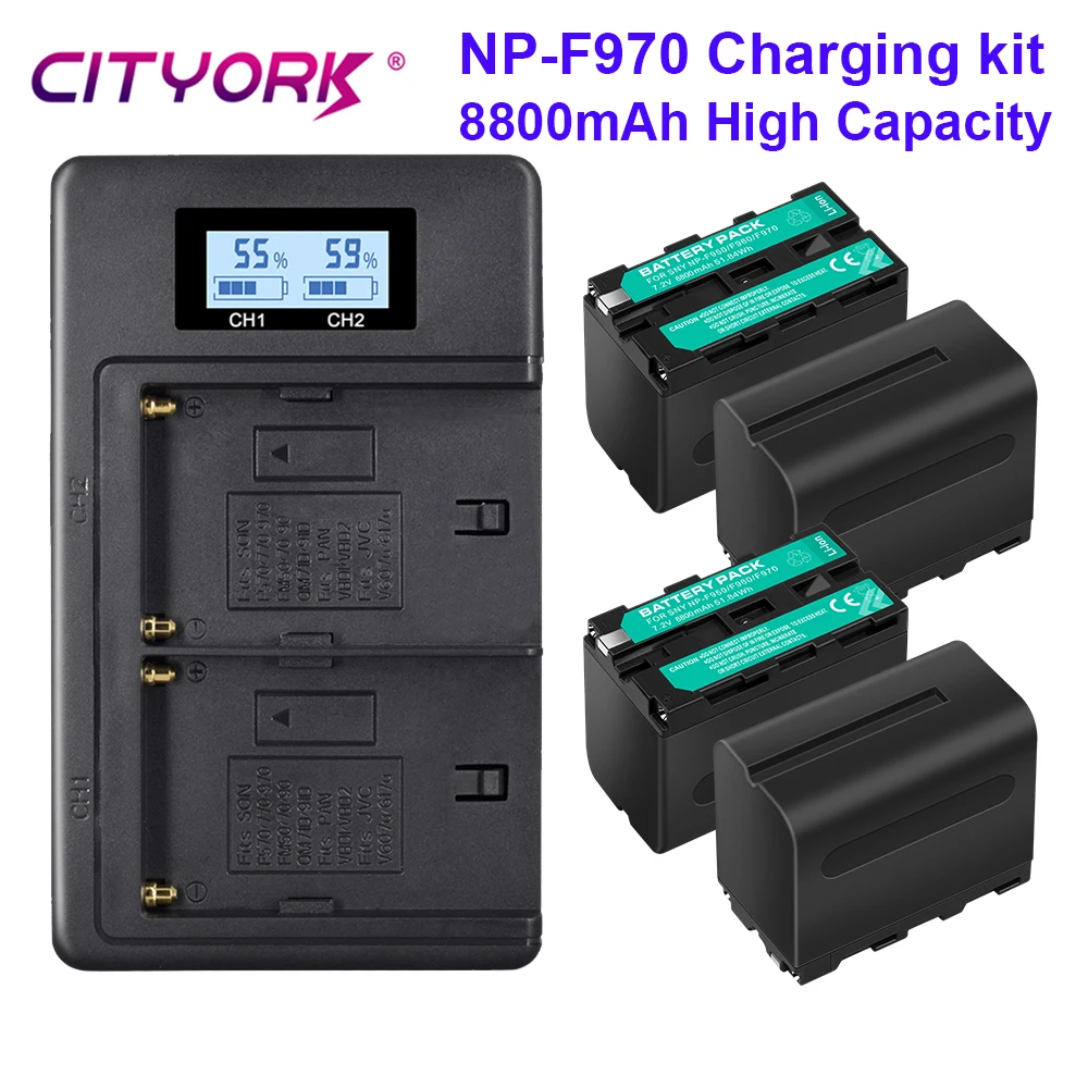 

NP-F960 NPF960 NPF970 NP F970 Battery With LCD USB Charger for Sony NP-F980 CN160, CN-216 LED Light, Feelworld Field Monitor