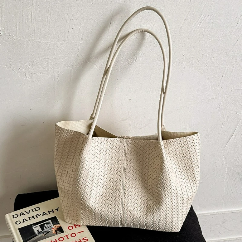 New Large Capacity Vintage Plaid Tote Bag PU Leather Shoulder Bag for Women Casual Commuting Bag