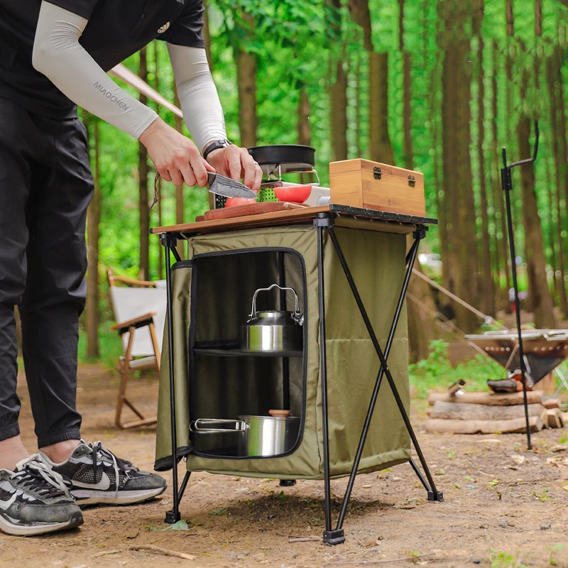 

Outdoor camping folding storage cabinet, portable multifunctional aluminum alloy dual-use desk cabinet