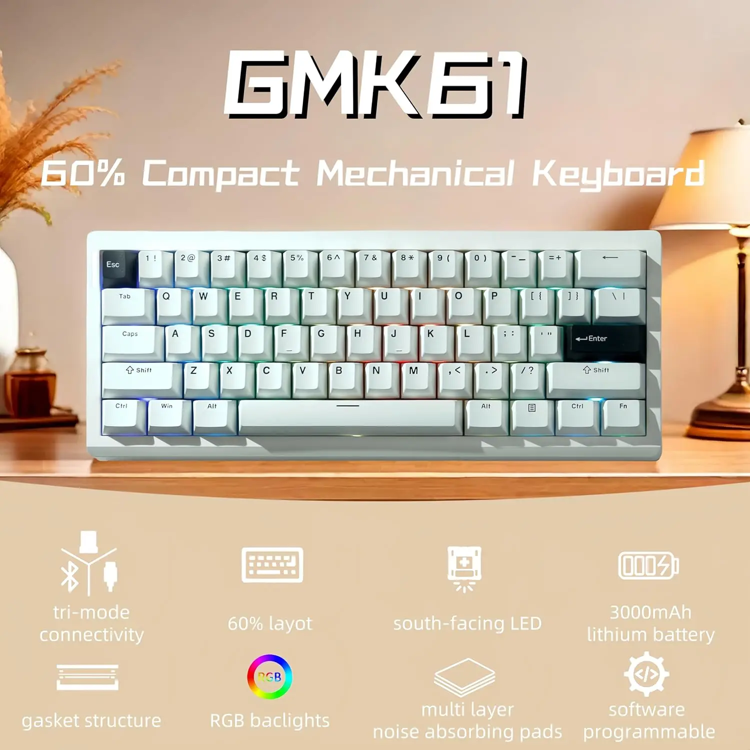 ZUOYA GMK61 Gasket structure 60% Bluetooth 2.4G Wireless Hot-swappable Customized Mechanical Keyboard RGB Backlit for Mac Win PC