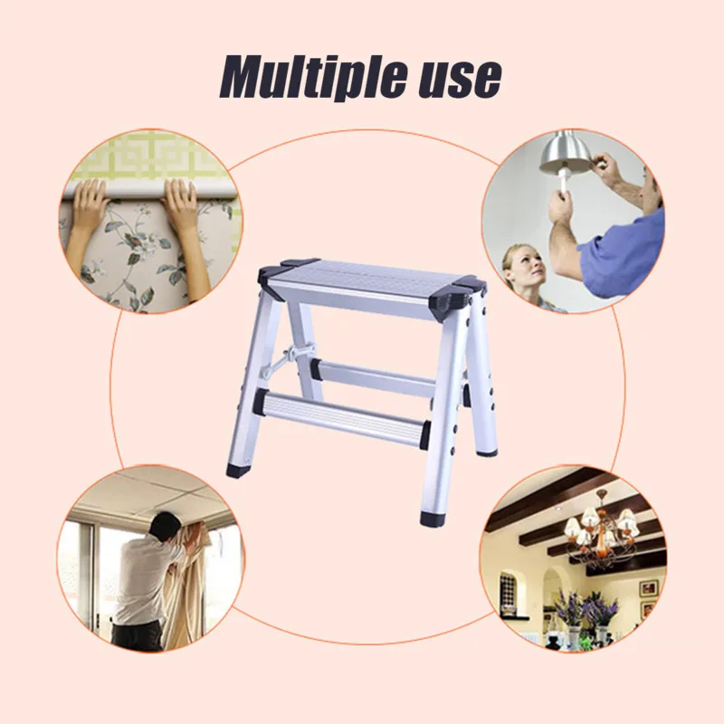 

150KG Maximum Aluminium Platform 2-Step Tool Folding Ladder Maximum Load Anti Slip Safety Double-sided with Thick Stairs