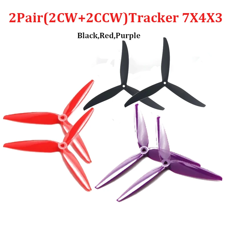 Hélice poli do carbonato de 3 lâminas, peças do zangão do estilo livre de FPV, 2CW, 2CCW, 7X4X3, 7040, 7 ", 8", 2 pares