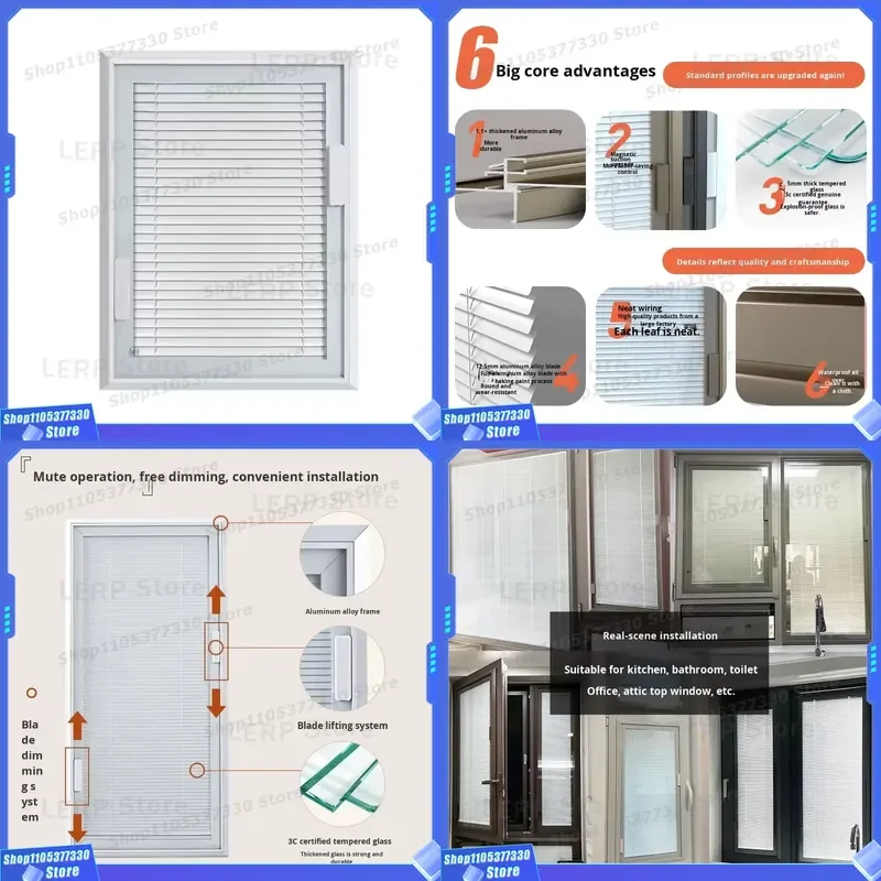 Modern Minimalist Single Layer Glass Aluminum Alloy Magnetic Blinds Windproof Dustproof Shutters for Kitchen Bedroom Bathroom
