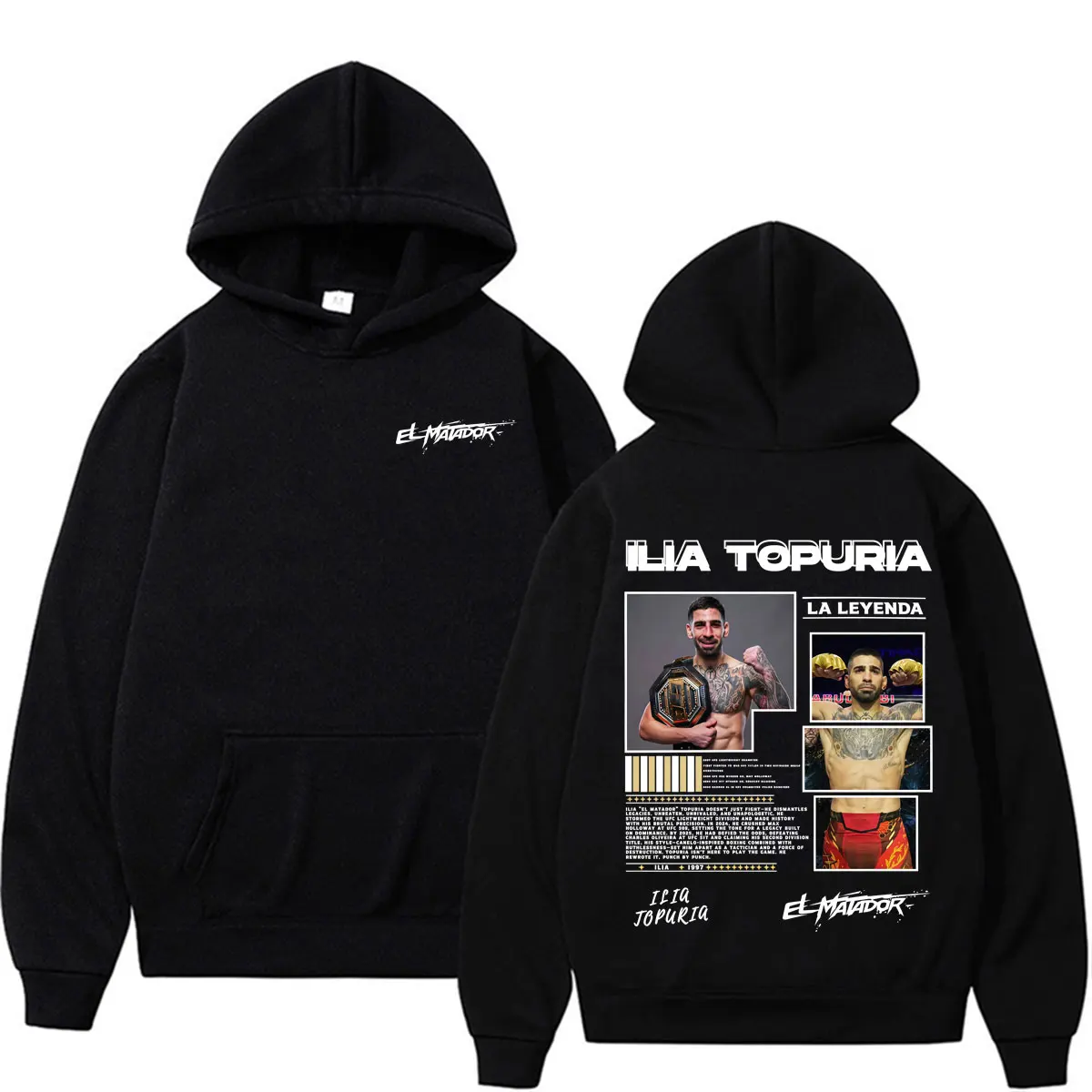 Sudaderas con capucha El Matador Ilia Topuria La Leyenda, ropa para hombre, sudaderas con estética de violencia Harajuku, sudaderas informales cómodas de forro polar