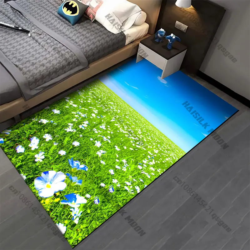 Nature field flowers blue sky carpet Yoga living room room decor children's crawling mat doormat area rug games mat