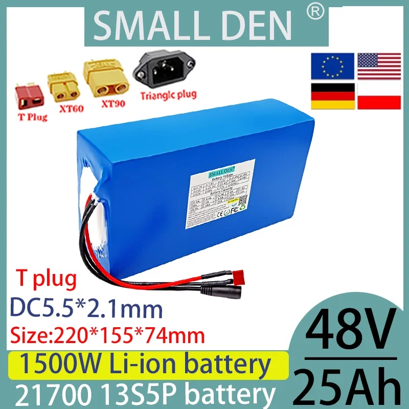 48V 25ah  21700 13S5P lithium battery pack, high-capacity solar long-life A-class battery BMS, high-power 1500W solar outdoor