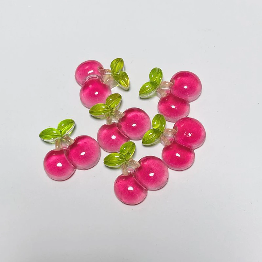 20pcs Sweet Cherry Nail Charms Flatback Resin 20-25mm Cartoon Small Cherry Slime Nails Phone Case Decoration Pink/ClearRed Parts