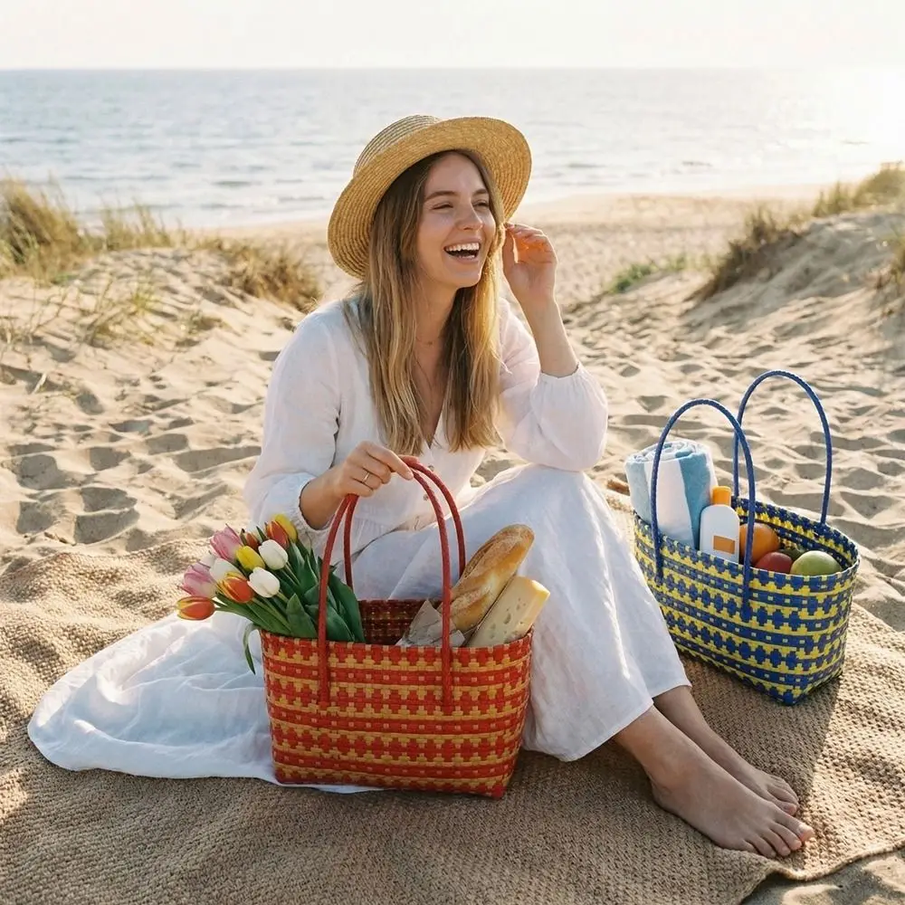 

Милая ажурная сумка-корзина из ПВХ в стиле бохо для отпуска, пляжная сумка-тоут, водонепроницаемая, большой вместимости, плетеная сумка для путешествий