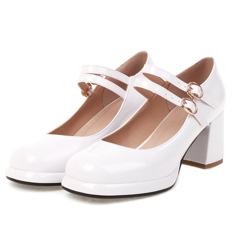 Elegant High Heels Pumps Women\'s Mary Janes Shoes Large Size 45 Strap Black Blue Red Pink White Block Heeled Party Wedding Shoes