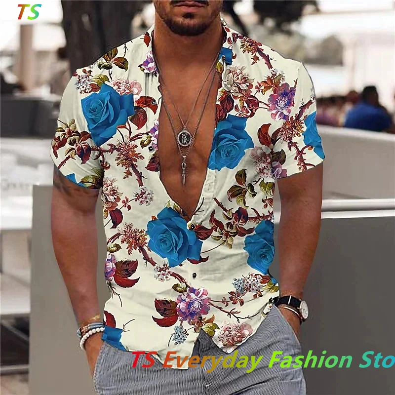 Floral Shirts For Men 3d Print Summer Men\'s Hawaiian Flower Shirt Beach Short Sleeve Fashion Tops Tee Shirt Man Blouse Camisa