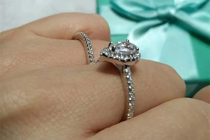 طقم خواتم فضة إسترليني للنساء ، مجوهرات راقية ، ترصيع ، 2 قيراط ، زركون AAA ، خطوبة ، زفاف ، حلقات إسقاط ، موضة