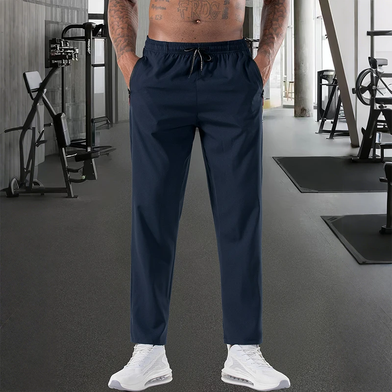 

New Loose Sports 9-Point Trousers Business Casual Ice Silk Pants Men'S Korean Fashion Summer Thin Quick Drying Straight Pants